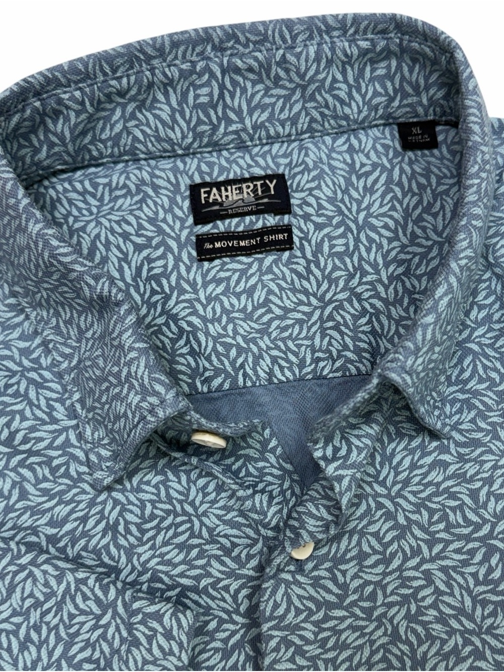 Faherty Shirt Mens XL Teal Grove Foliage Reserve Movement Monterey Short Sleeve